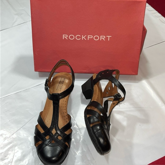 NEW Rockport Cobb Hill Women's 8.5M Aubrey Black Strappy Sandals Low Heel Buckle - Picture 4 of 13